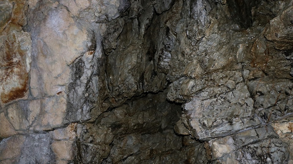 Fotografía: Sección de una caverna muy húmeda y rocosa