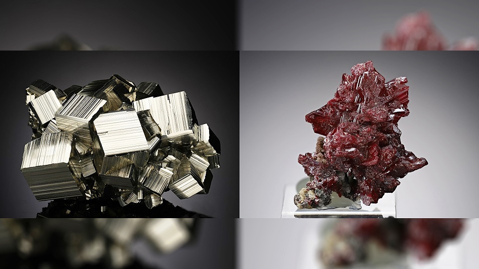Fotografía de minerales: pirita y proustita