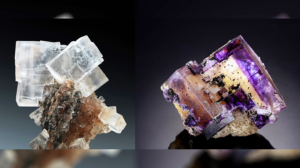 Fotografía de minerales: halita y fluorita